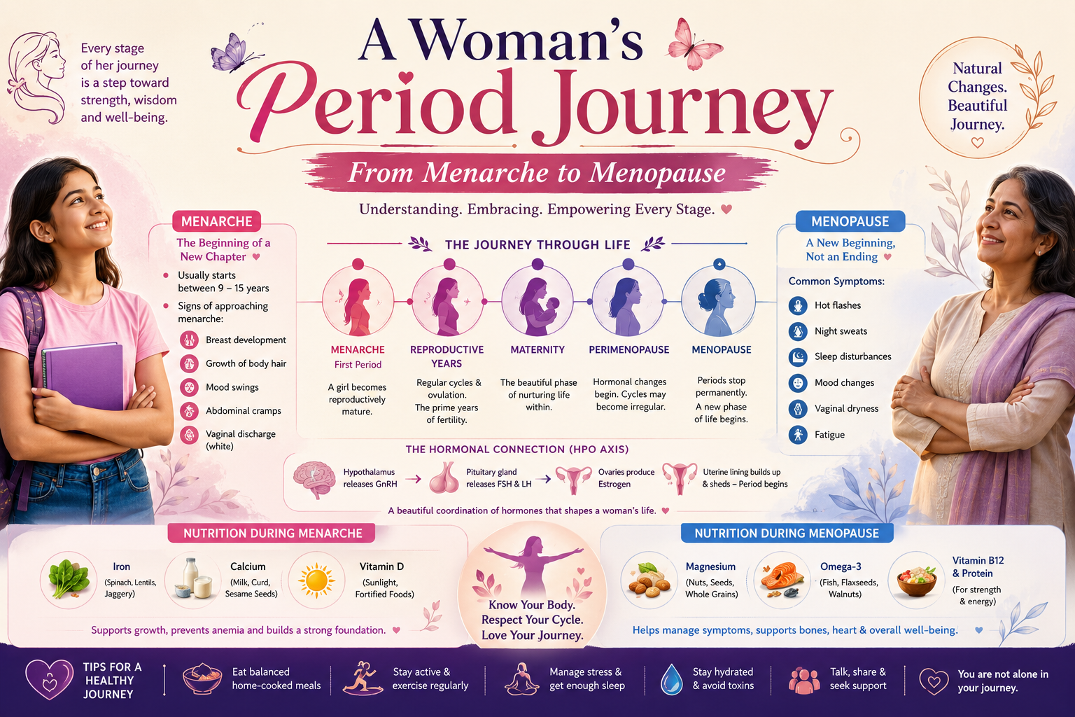 A Woman's Period Journey: Understanding Menarche, Menstrual Health & Menopause